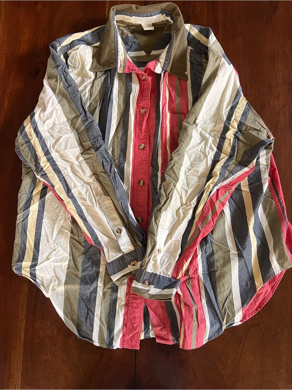 Women’s Multi-Stripe Button-Up Shirt | Denim Color | L | 100% Cotton